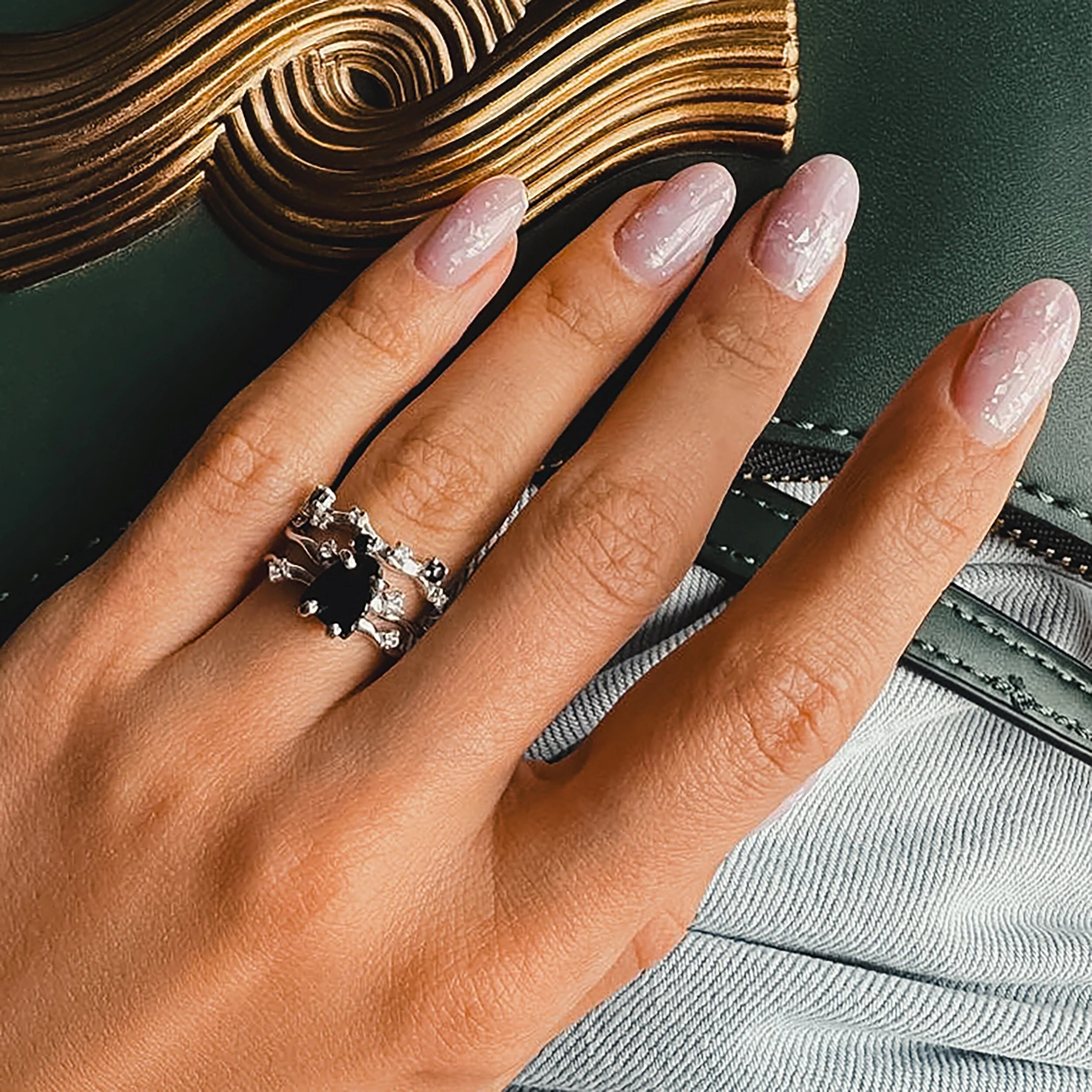 Black Obsidian Flow Ring & Black Onyx Stardust Band - Image 28
