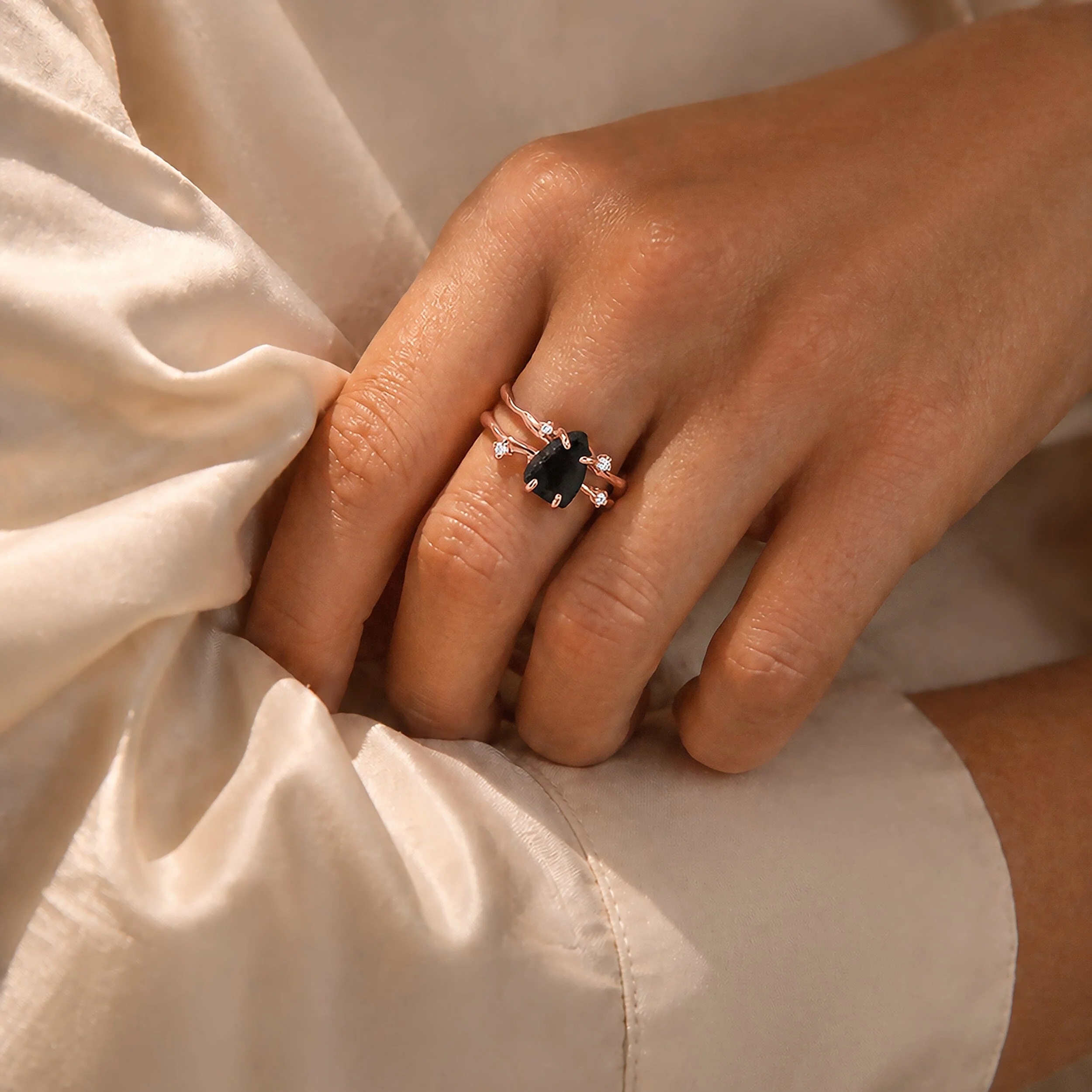 Raw Crystal Ring - Flow Black Obsidian - Image 4